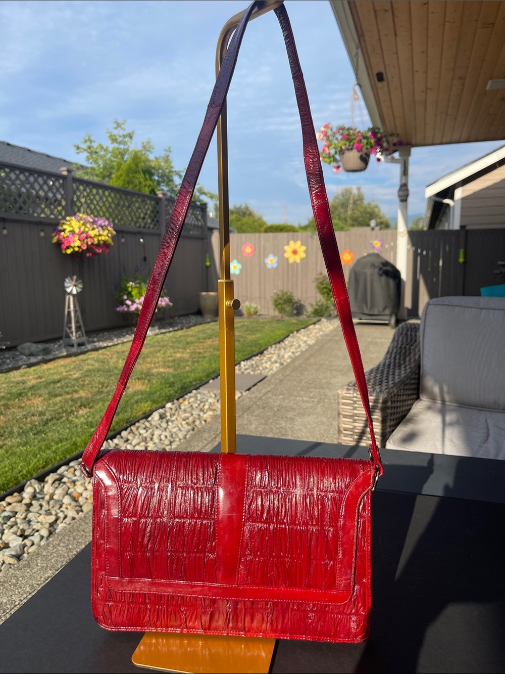 Red eel Embossed Shoulder Bag with Adjustable Strap